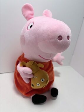 Peppa Pig Plush in Red Dress Holding Dog 10"